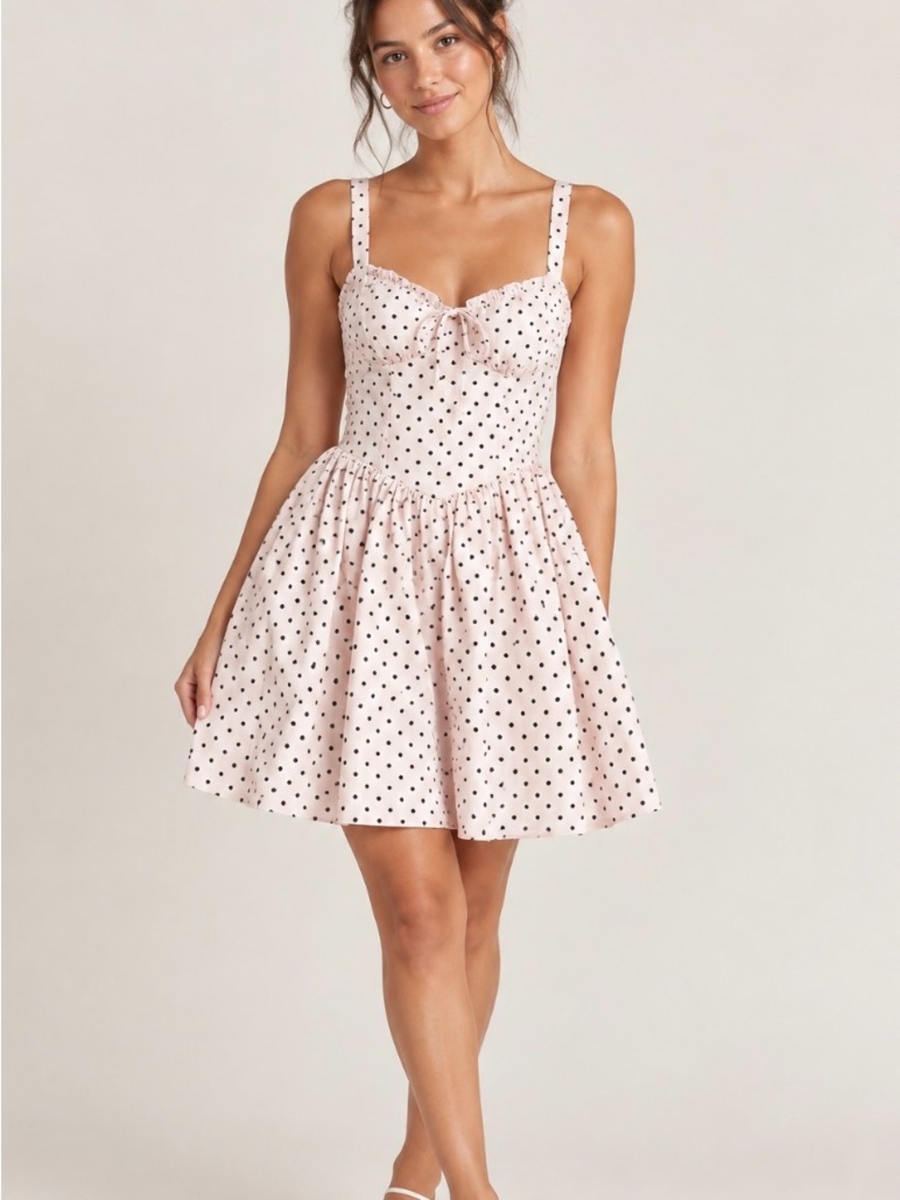 Fashion Nova Pink Black Polka Dot Corset Fit & Flare Mini Dress M